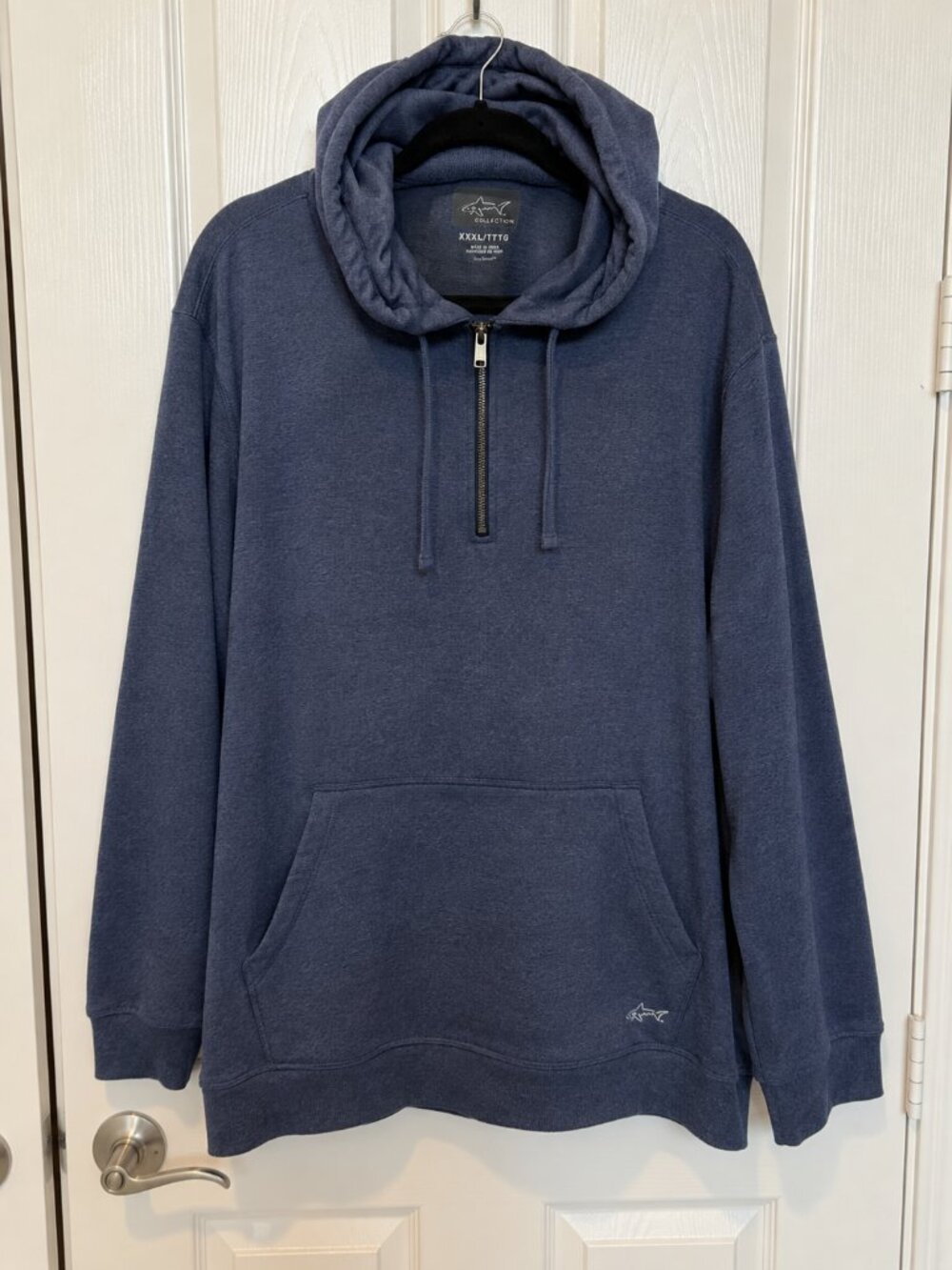 Greg Norman Men’s XXXL 3XL Navy Quarter Zip Golf Hoodie Shark Logo Stretch